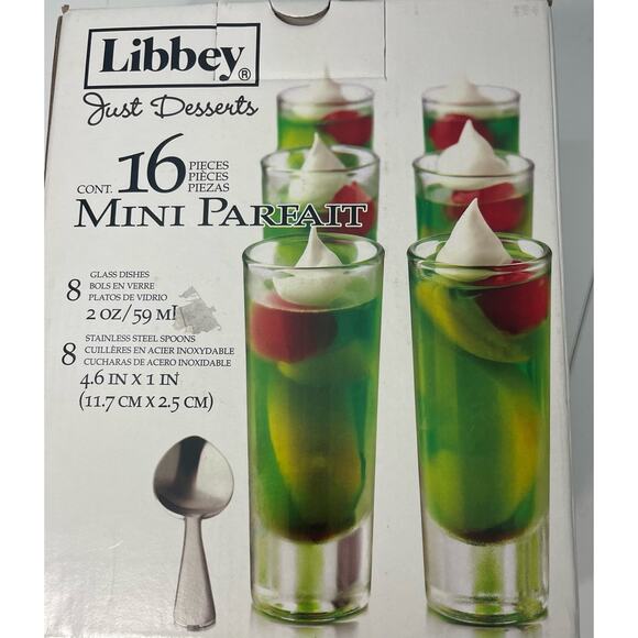 Libbey Just Desserts 16 Pc Mini Parfait Dessert Dishes & Dessert Spoon Set NEW - Picture 3 of 3